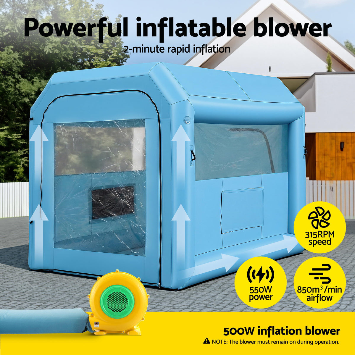 Giantz Inflatable Paint Booth 2.5X2.5X3M Inflatable Spray Booth with 550W Powerful Blower and Air Filter SPRAY-BOOTH-3X2.5-BL
