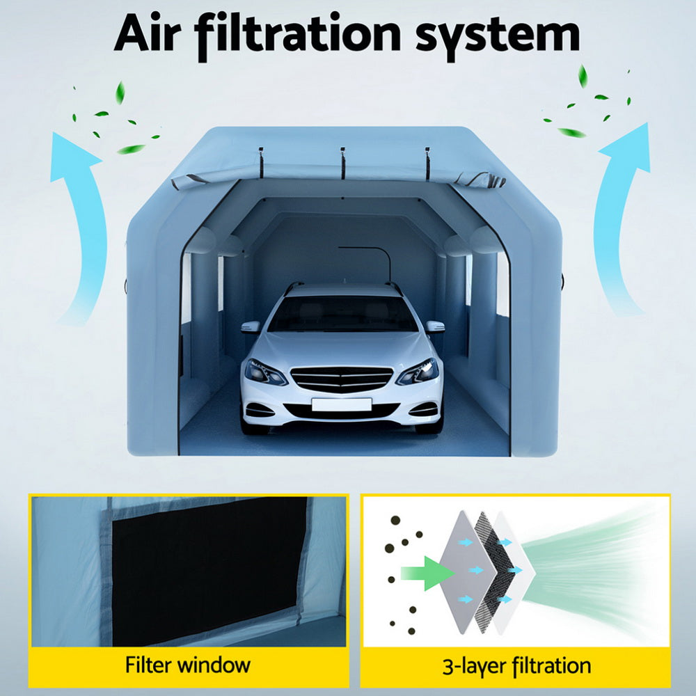 Giantz Inflatable Spray Booth 8.5X4.6M Car Paint Tent Filter System 2 Blowers SPRAY-BOOTH-8.5X4.6-BL-ABC