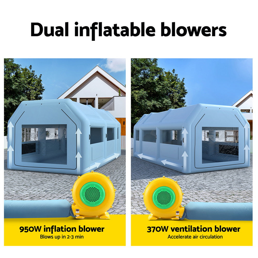 Giantz Inflatable Spray Booth 8.5X4.6M Car Paint Tent Filter System 2 Blowers SPRAY-BOOTH-8.5X4.6-BL-ABC
