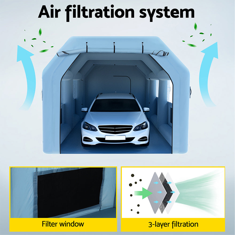 Giantz Inflatable Spray Booth 8.5X4.8M Car Paint Tent Filter System 2 Blowers SPRAY-BOOTH-8.5X4.8-BL-ABC