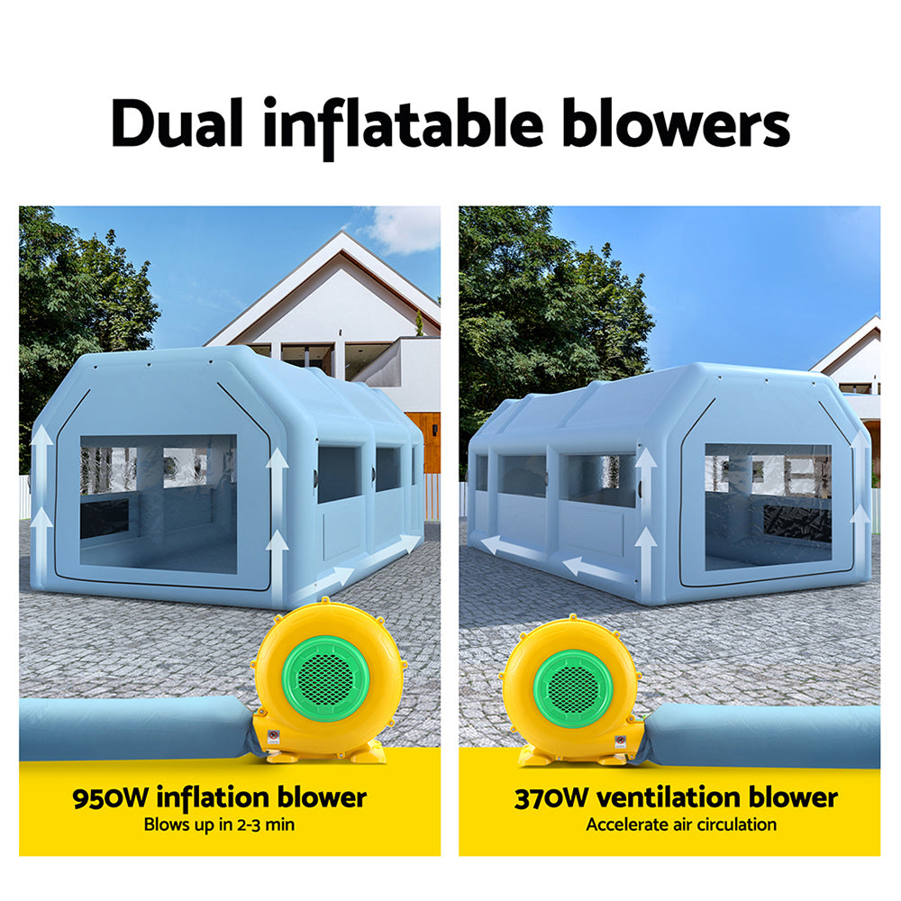 Giantz Inflatable Spray Booth 8.5X4.8M Car Paint Tent Filter System 2 Blowers SPRAY-BOOTH-8.5X4.8-BL-ABC