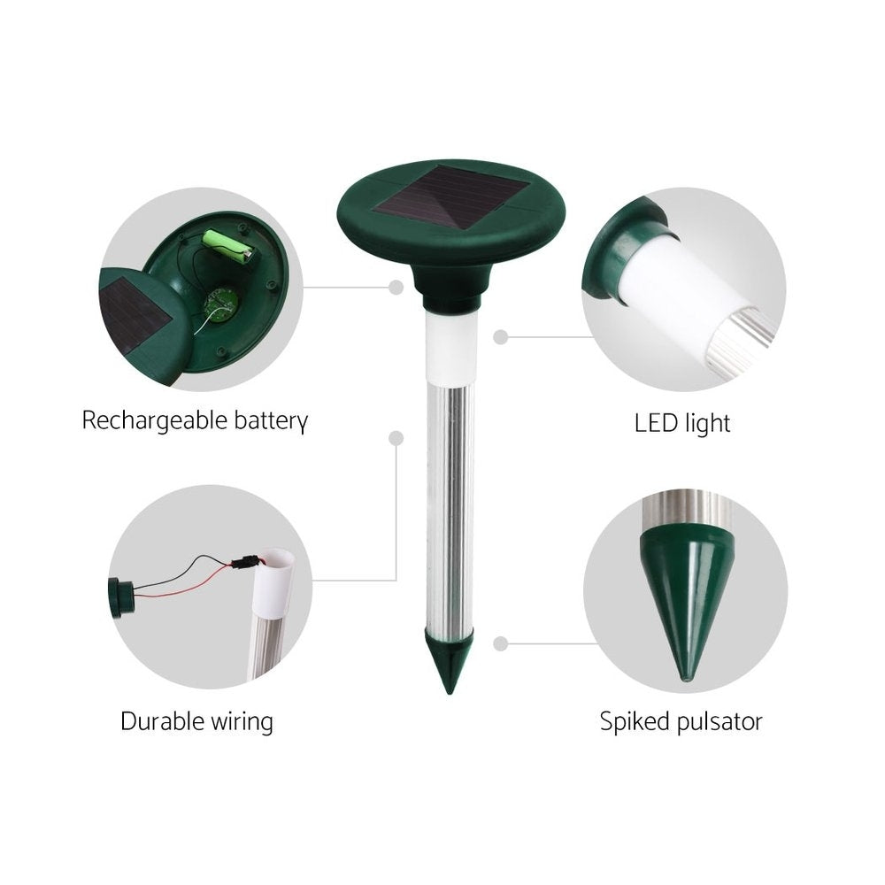Gardeon Snake Repeller 8X Solar LED Pulse Plus Ultrasonic Pest Rodent Repellent SR-SNAKE-DX-8-COM