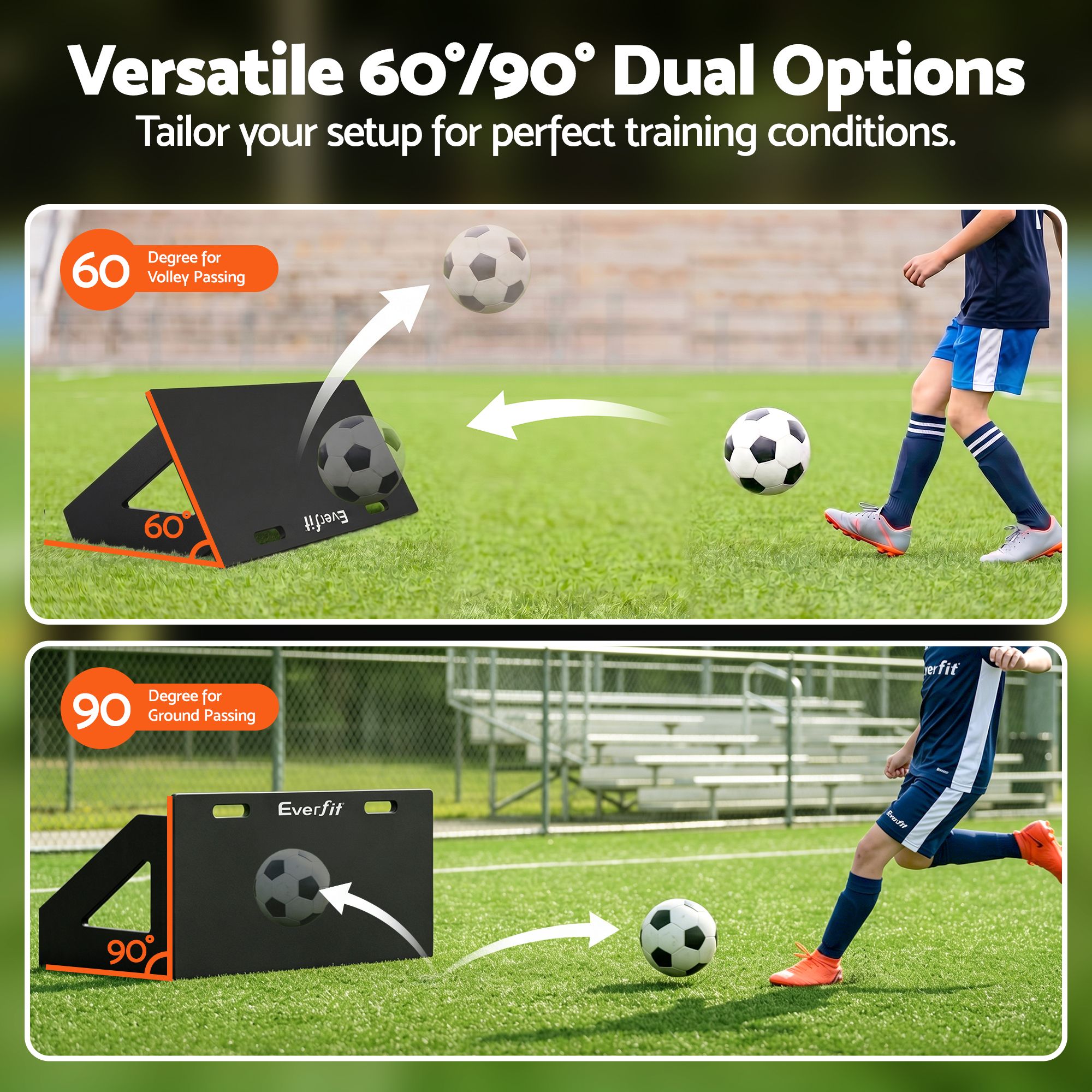 Everfit Soccer Rebounder Board 80cm x 30cm Football Rebound Wall with 2 Angles SRB-32-BK