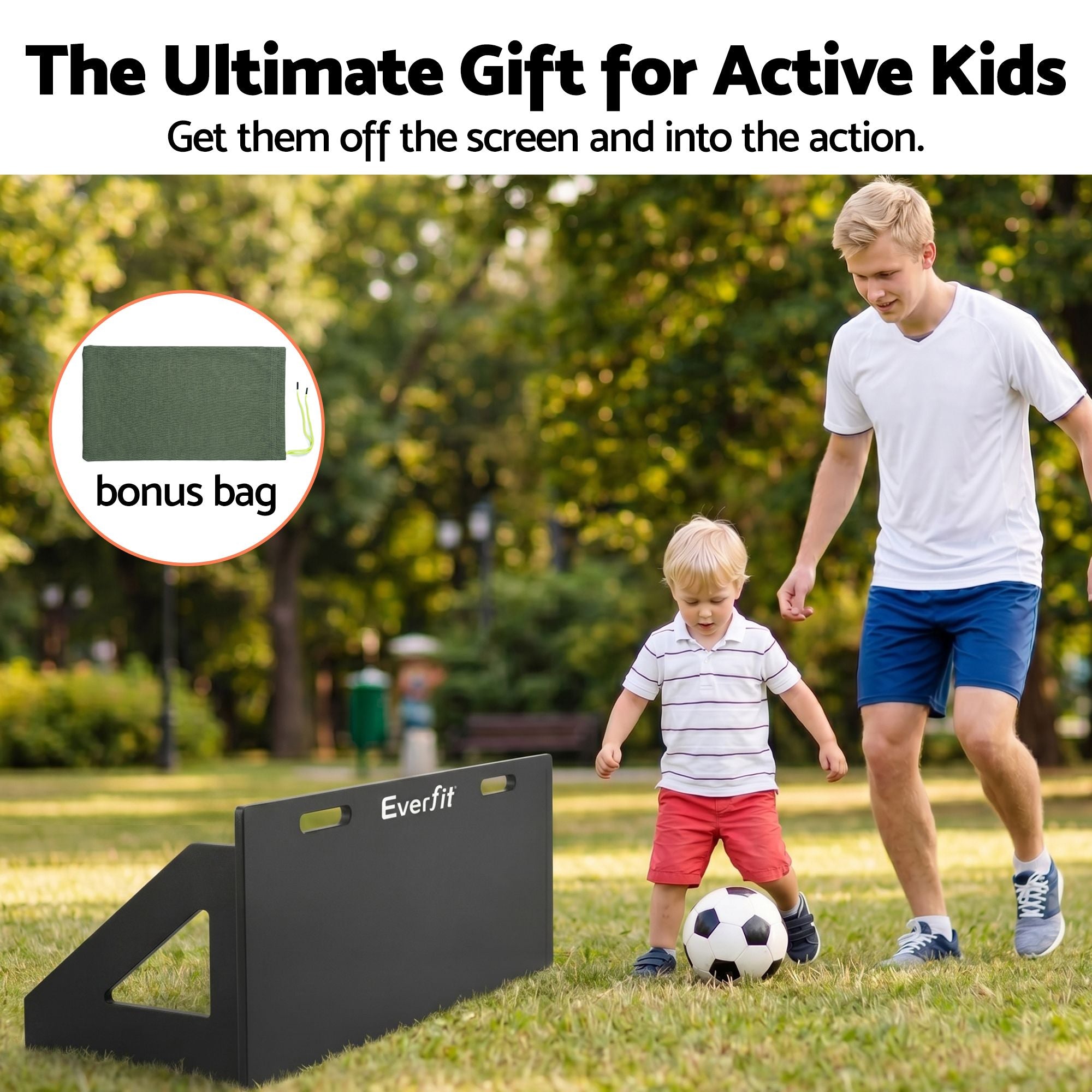 Everfit Soccer Rebounder Board 80cm x 30cm Football Rebound Wall with 2 Angles SRB-32-BK