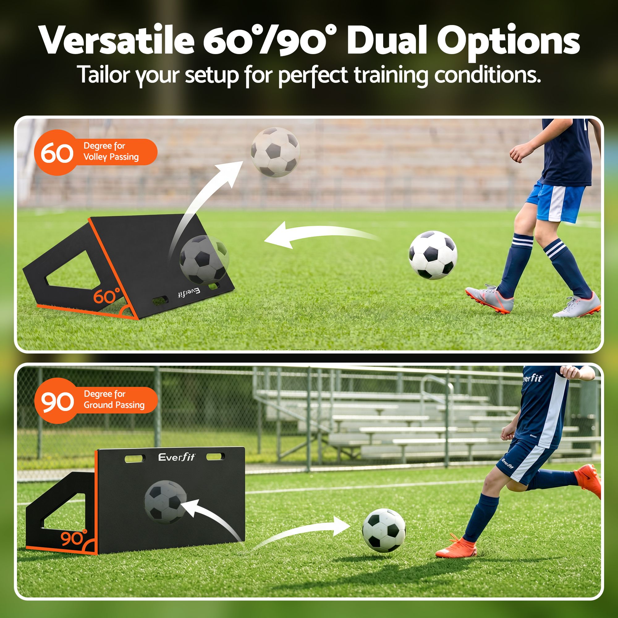 Everfit Soccer Rebounder Board 100x40cm Football Rebound Wall with 2 Angles SRB-40-BK
