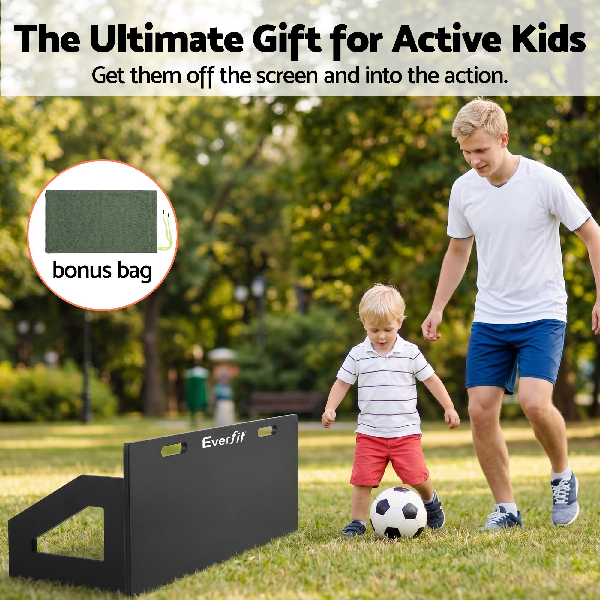 Everfit Soccer Rebounder Board 100x40cm Football Rebound Wall with 2 Angles SRB-40-BK