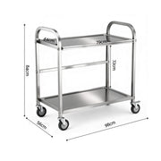 Cefito 2-Tier Stainless Steel Kitchen Trolley with Wheels 84x56x98cm SSKB-201S-2TWHEEL-33