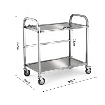 Cefito 2-Tier Stainless Steel Kitchen Trolley with Wheels 84x56x98cm SSKB-201S-2TWHEEL-33