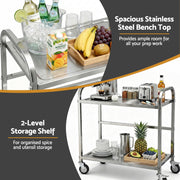 Cefito 2-Tier Stainless Steel Kitchen Trolley with Wheels 84x56x98cm SSKB-201S-2TWHEEL-33