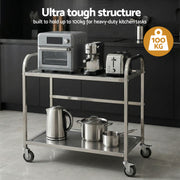 Cefito 2-Tier Stainless Steel Kitchen Trolley with Wheels 84x56x98cm SSKB-201S-2TWHEEL-33
