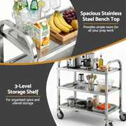 Cefito 3-Tier Stainless Steel Kitchen Trolley with Wheels 89X50X83cm SSKB-201S-3TWHEEL-29