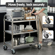 Cefito 3-Tier Stainless Steel Kitchen Trolley with Wheels 89X50X83cm SSKB-201S-3TWHEEL-29