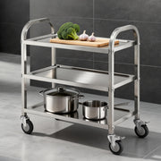 Cefito 3-Tier Stainless Steel Kitchen Trolley with Wheels 89X50X83cm SSKB-201S-3TWHEEL-29