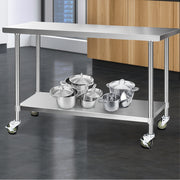 Cefito 1524x610mm Stainless Steel Kitchen Bench with Wheels 304 SSKB-304S-WHEEL-60