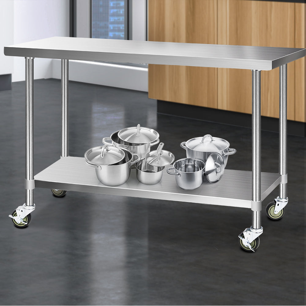 Cefito 1524x610mm Stainless Steel Kitchen Bench with Wheels 304 SSKB-304S-WHEEL-60