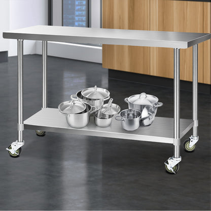 Cefito 1524x610mm Stainless Steel Kitchen Bench with Wheels 304 SSKB-304S-WHEEL-60