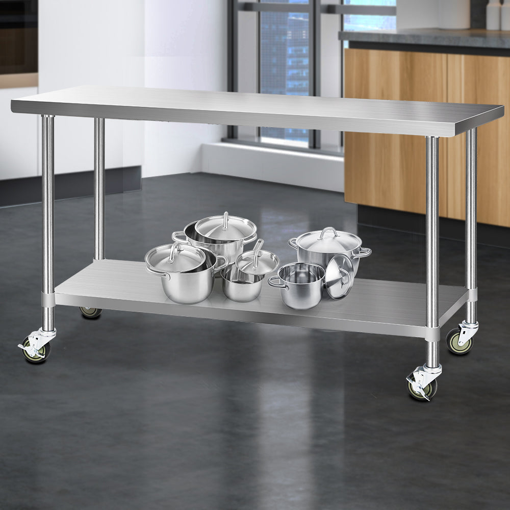 Cefito 1829x610mm Stainless Steel Kitchen Bench with Wheels 304 SSKB-304S-WHEEL-72