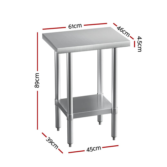 Cefito Stainless Steel Kitchen Benches Work Bench 610x457mm 430 SSKB-430S-24-18