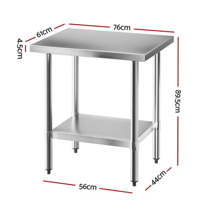 Cefito Stainless Steel Kitchen Bench Work Table 610 x760MM 430 SSKB-430S-30-24