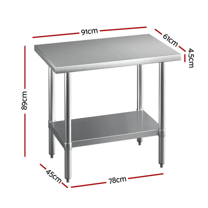 Cefito Stainless Steel Kitchen Benches Work Bench 910x610mm 430 SSKB-430S-36