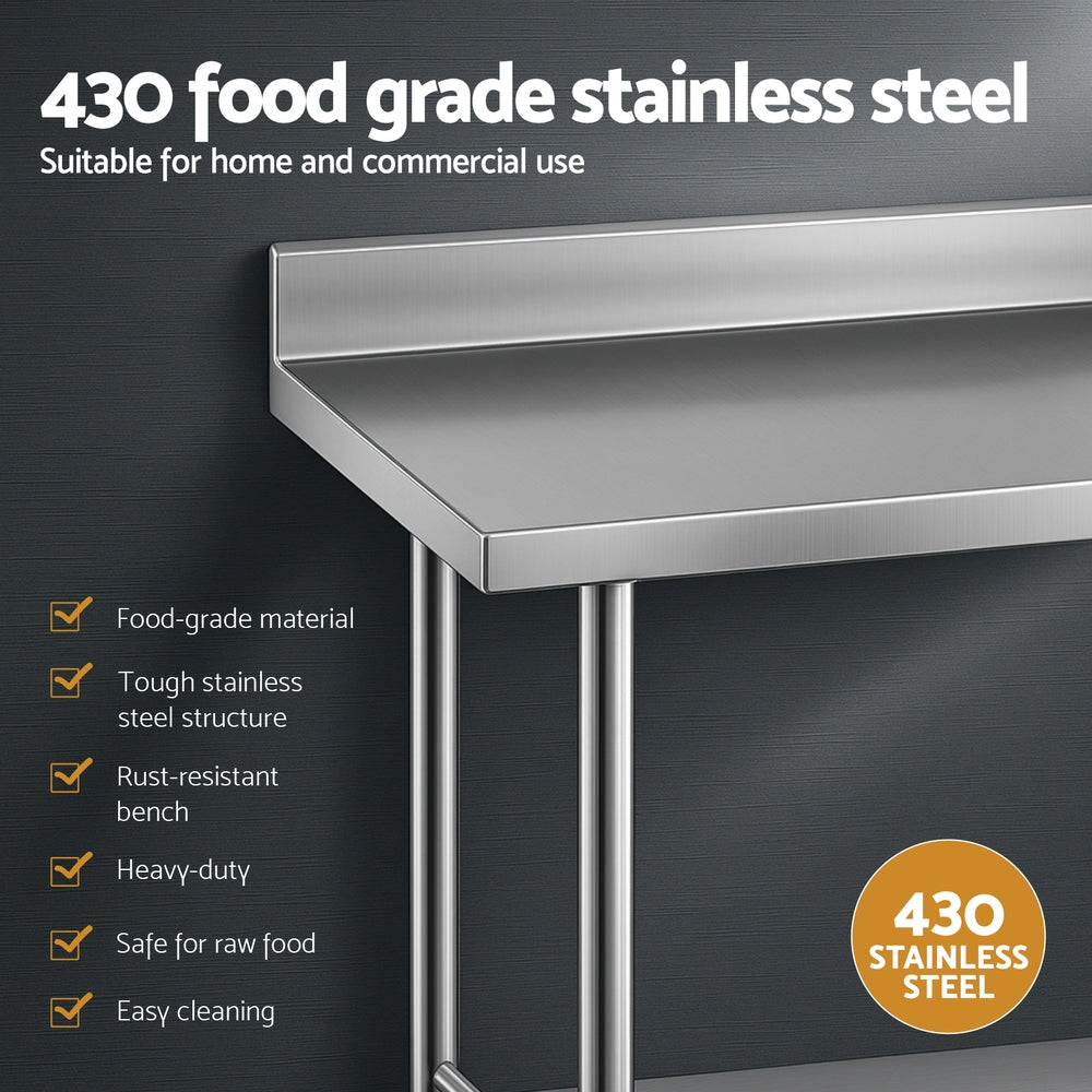 Cefito Stainless Steel Kitchen Bench w/ Splashback 1500x600MM 430 SSKB-430S-59H