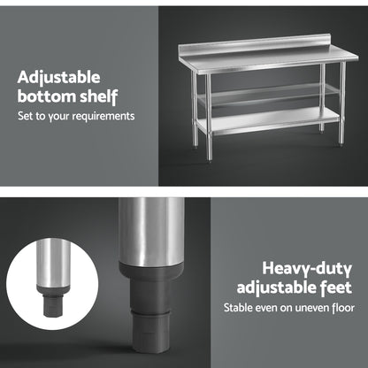 Cefito Stainless Steel Kitchen Bench w/ Splashback 1500x600MM 430 SSKB-430S-59H