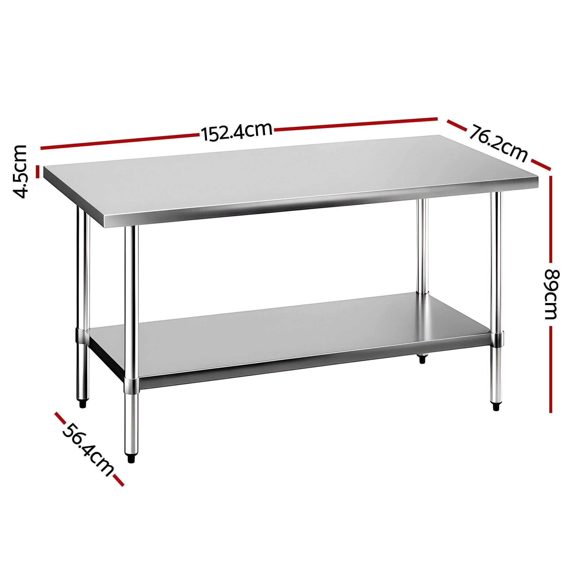 Cefito 1524x762mm Stainless Steel Kitchen Bench 430