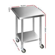 Cefito 760x760mm Stainless Steel Kitchen Bench with Wheels 430 SSKB-430S-76-WHEEL-30