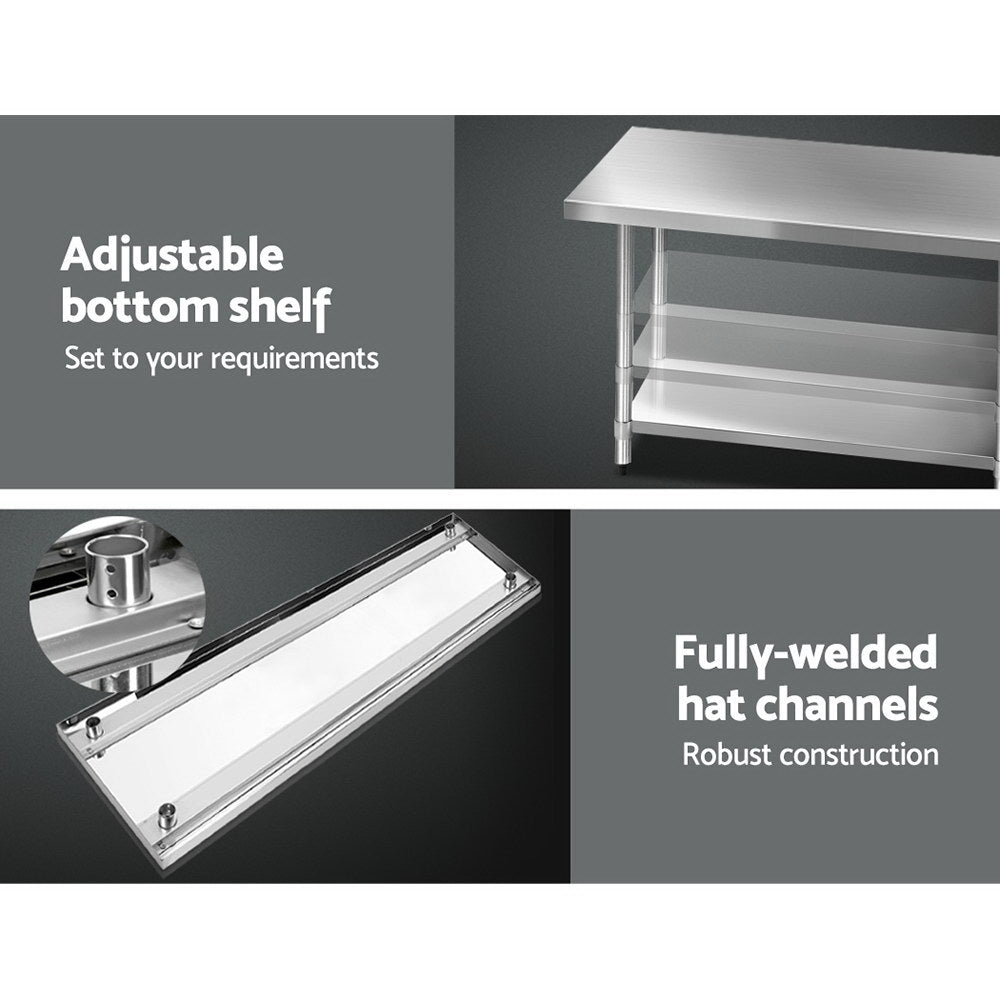 Cefito 1829x760mm Stainless Steel Kitchen Bench with Wheels 430 SSKB-430S-76-WHEEL-72