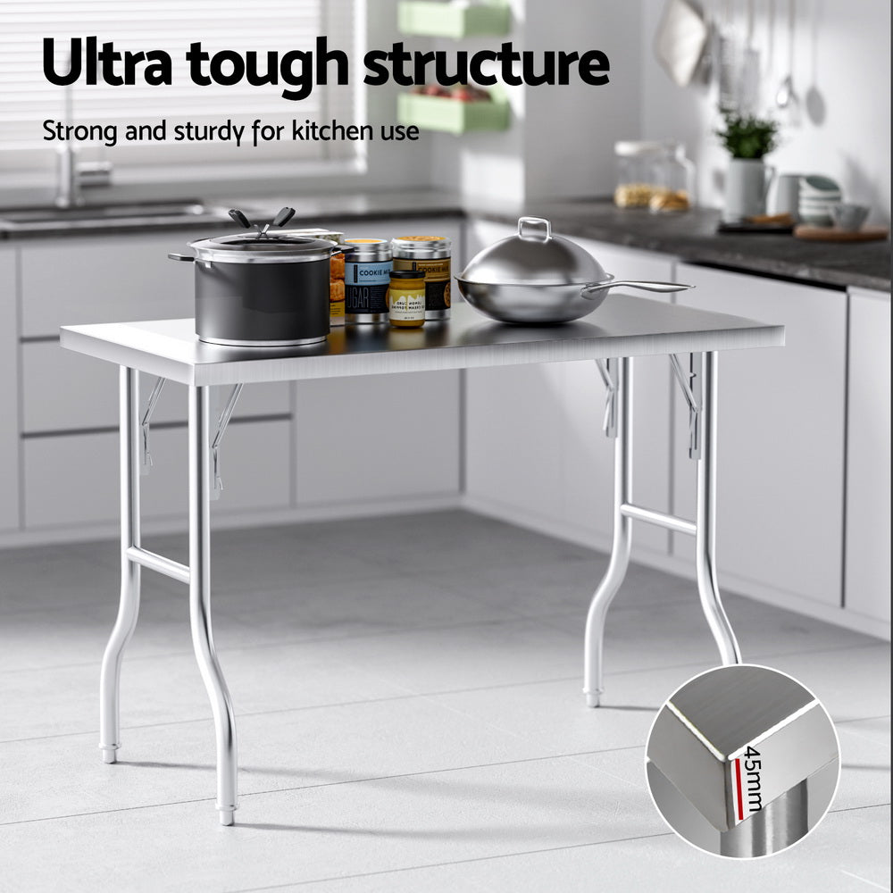 Cefito Stainless Steel Kitchen Benches Work Bench Food Foldable 430 SSKB-430S-FLD-48