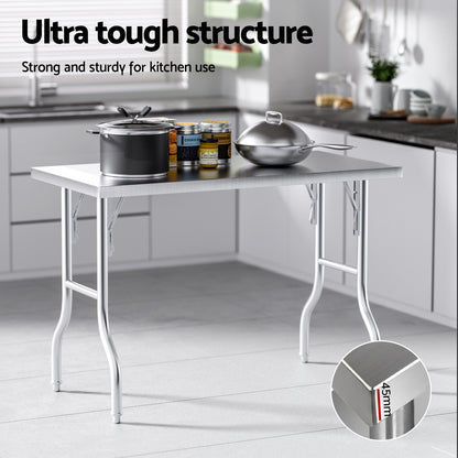 Cefito Stainless Steel Kitchen Benches Work Bench Food Foldable 430 SSKB-430S-FLD-48