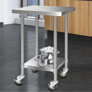 Cefito 610x610mm Stainless Steel Kitchen Bench with Wheels 430 SSKB-430S-WHEEL-24