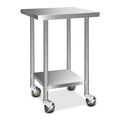 Cefito 610x610mm Stainless Steel Kitchen Bench with Wheels 430 SSKB-430S-WHEEL-24