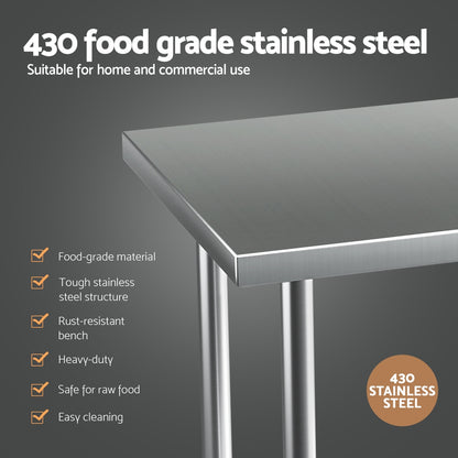 Cefito Stainless Steel Kitchen Benches Work Bench Wheels 91X61CM 430 SSKB-430S-WHEEL-36