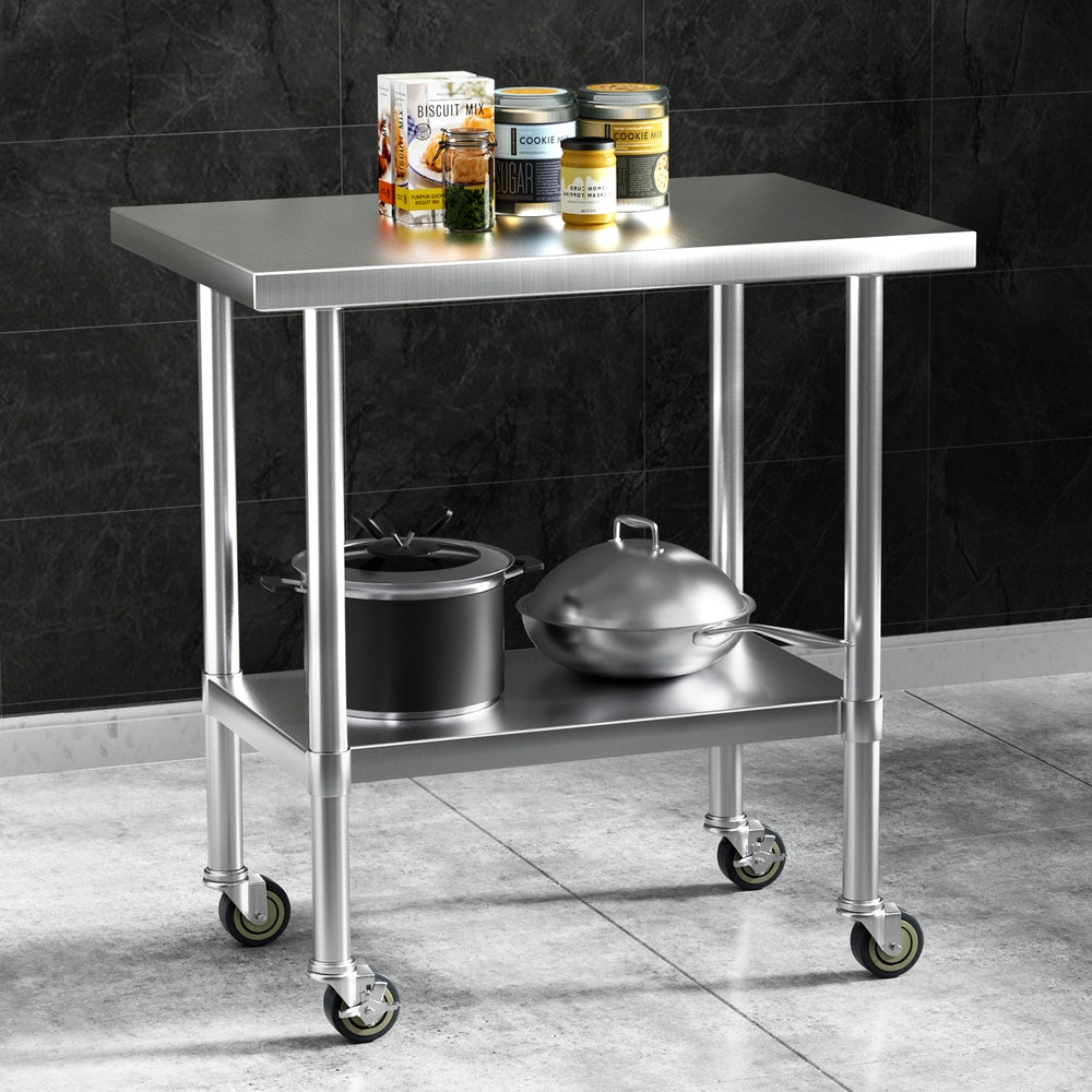 Cefito Stainless Steel Kitchen Benches Work Bench Wheels 91X61CM 430 SSKB-430S-WHEEL-36