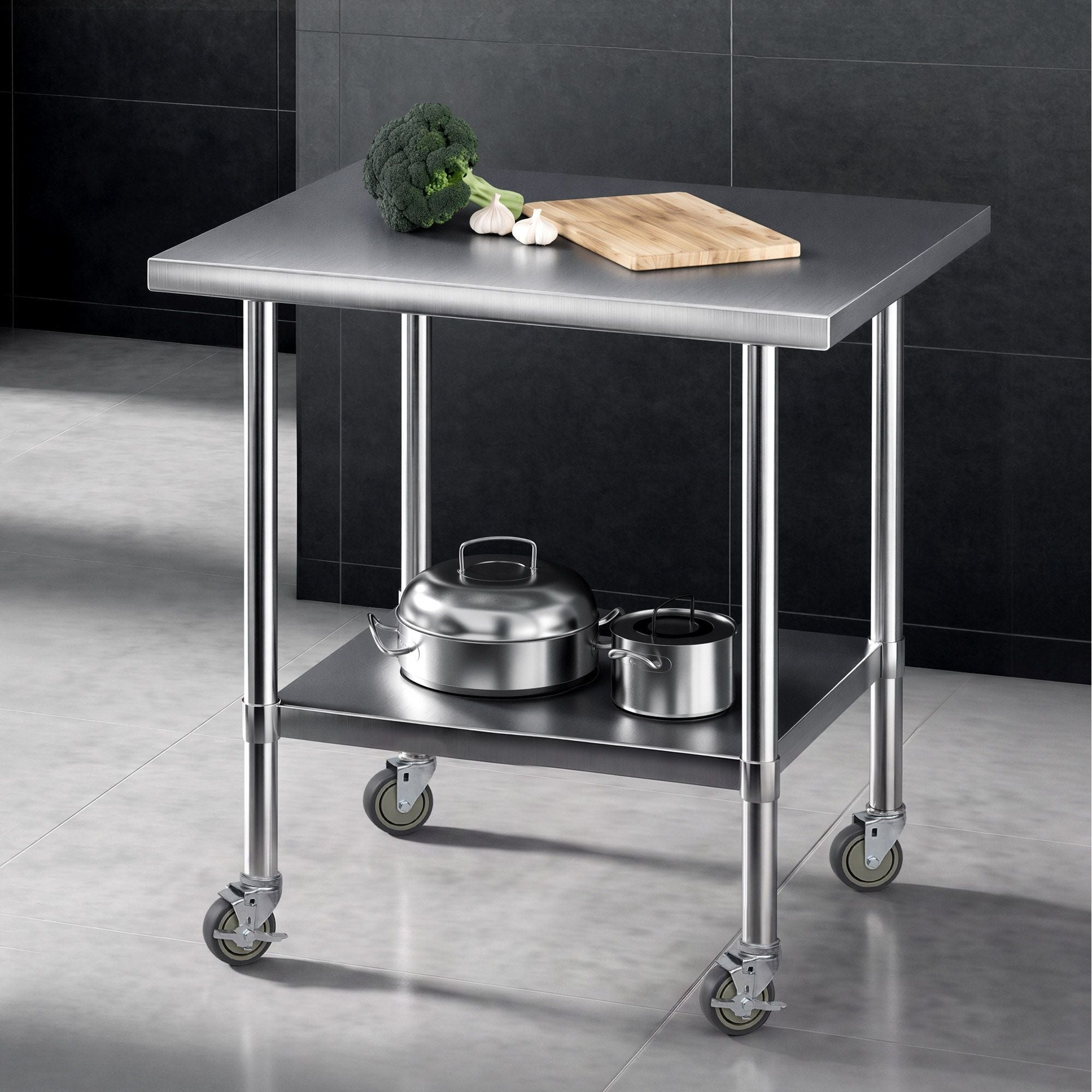 Cefito 914x762mm Stainless Steel Kitchen Bench w/ Splashback Work Table Prep Bench Commercial 430