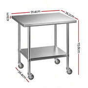 Cefito 914x762mm Stainless Steel Kitchen Bench w/ Splashback Work Table Prep Bench Commercial 430