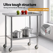 Cefito 914x762mm Stainless Steel Kitchen Bench w/ Splashback Work Table Prep Bench Commercial 430