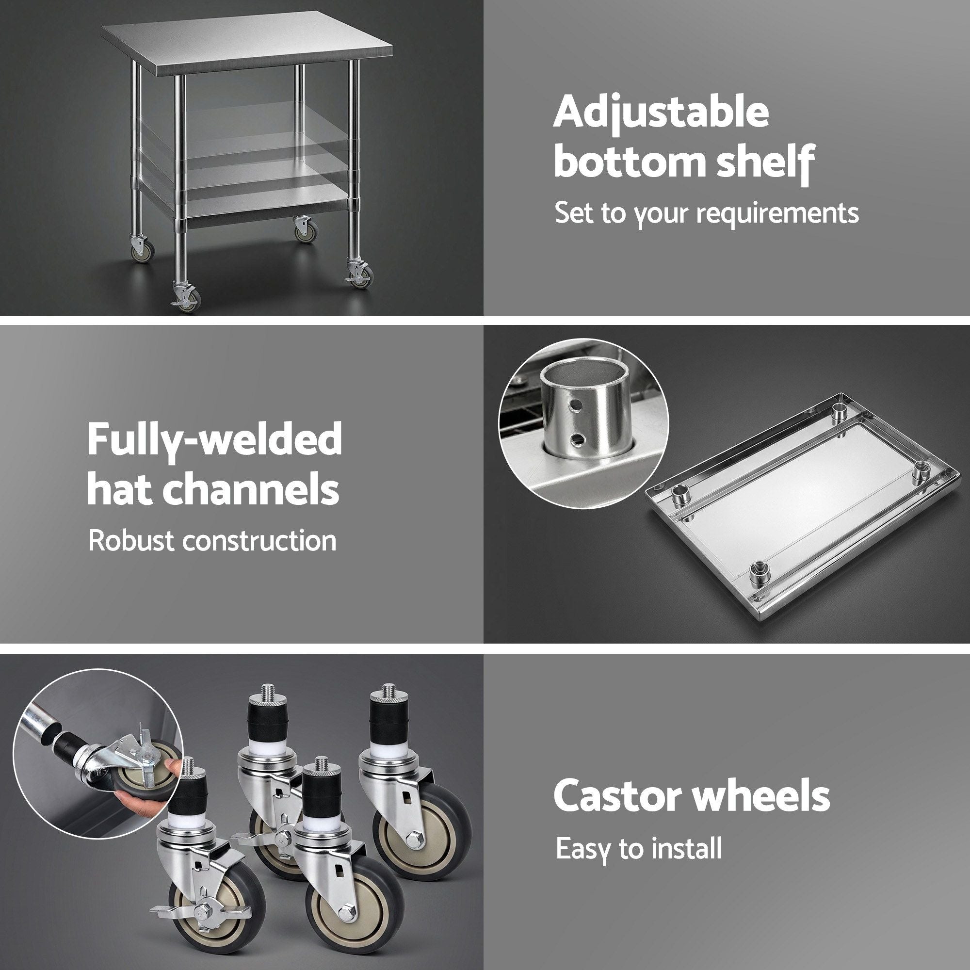 Cefito 914x762mm Stainless Steel Kitchen Bench w/ Splashback Work Table Prep Bench Commercial 430