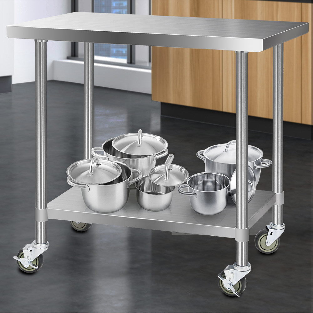 Cefito 1219x610mm Stainless Steel Kitchen Bench with Wheels 430 SSKB-430S-WHEEL-48