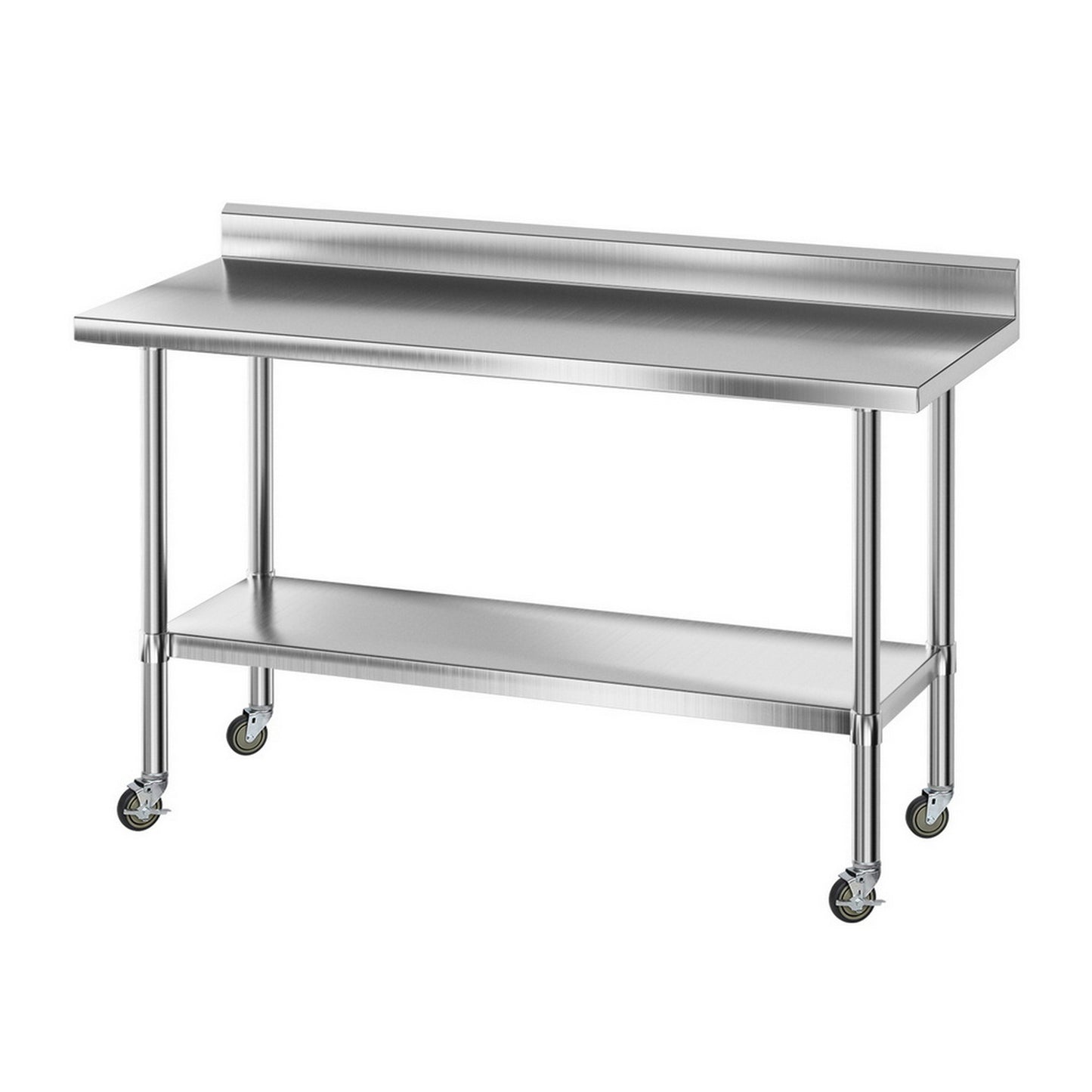 Cefito Stainless Steel Kitchen Bench w/ Splashback 1500x600MM 430 SSKB-430S-WHEEL-59H