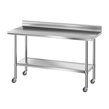 Cefito Stainless Steel Kitchen Bench w/ Splashback 1500x600MM 430 SSKB-430S-WHEEL-59H
