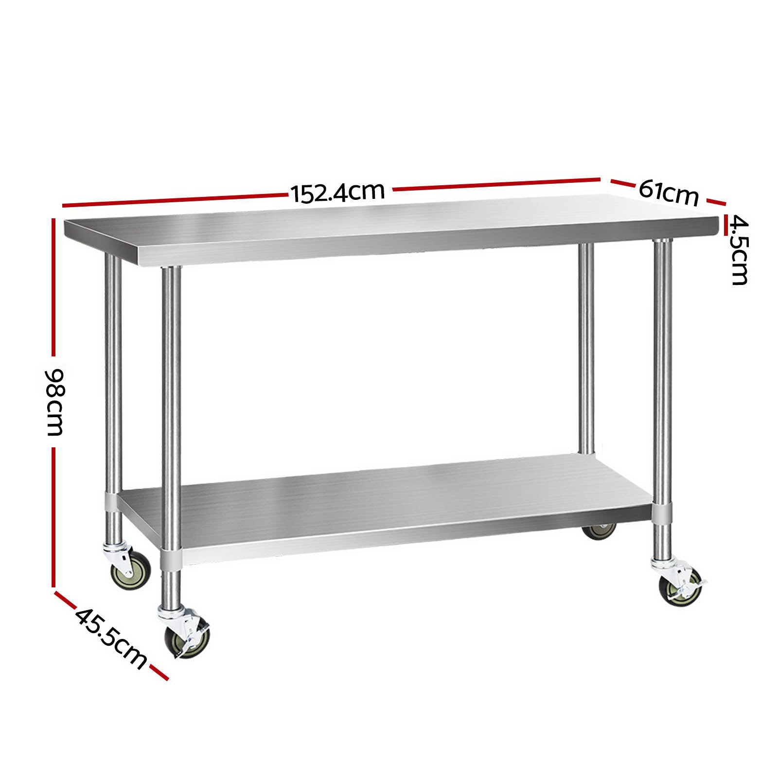 Cefito 1524x610mm Stainless Steel Kitchen Bench with Wheels 430 SSKB-430S-WHEEL-60