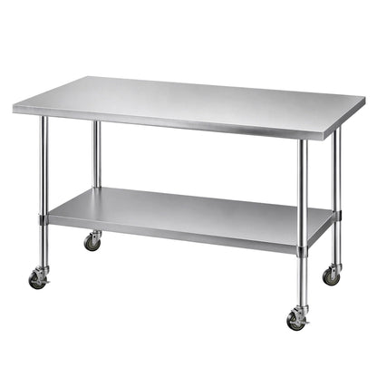 Cefito 1524x762mm Stainless Steel Kitchen Bench w/ Splashback Work Table Prep Bench Commercial 430