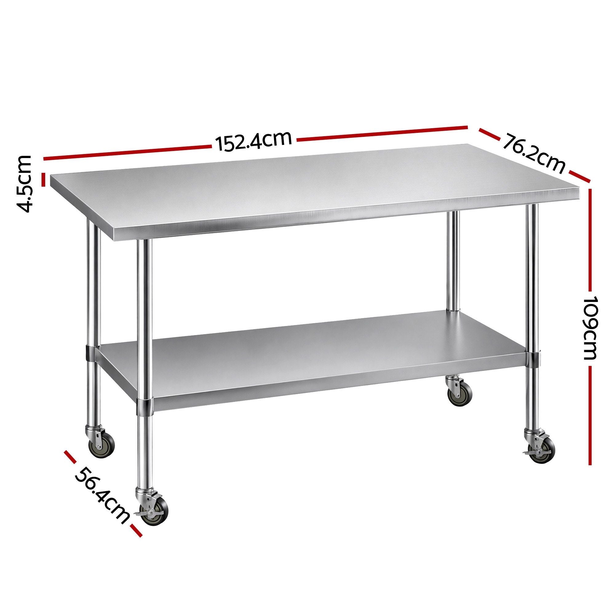 Cefito 1524x762mm Stainless Steel Kitchen Bench w/ Splashback Work Table Prep Bench Commercial 430