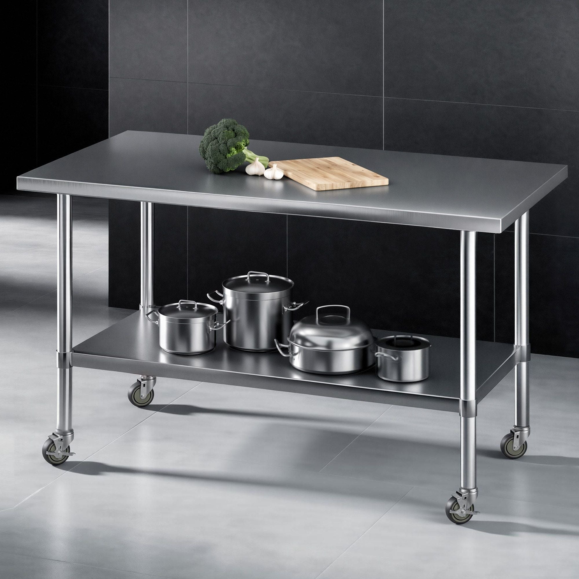 Cefito 1524x762mm Stainless Steel Kitchen Bench w/ Splashback Work Table Prep Bench Commercial 430