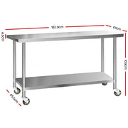 Cefito 1829x610mm Stainless Steel Kitchen Bench with Wheels 430 SSKB-430S-WHEEL-72