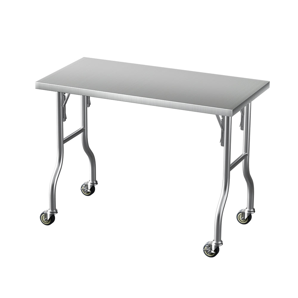 Cefito Stainless Steel Kitchen Benches Work Bench Wheels 122X61CM 430 SSKB-430S-WHEEL-FLD-48