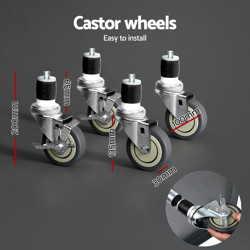 Cefito Stainless Steel Kitchen Benches Work Bench Wheels 122X61CM 430 SSKB-430S-WHEEL-FLD-48