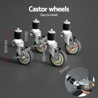 Cefito Stainless Steel Kitchen Benches Work Bench Wheels 122X61CM 430 SSKB-430S-WHEEL-FLD-48